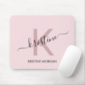 Tapis De Souris Nom monogramme du script rose vif moderne (Avec souris)