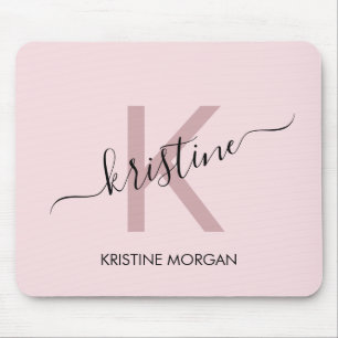 Tapis De Souris Nom monogramme du script rose vif moderne