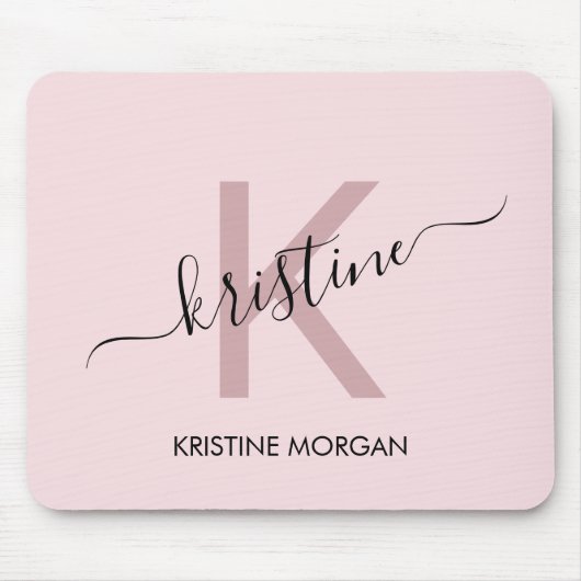 Tapis De Souris Nom monogramme du script rose vif moderne (Devant)