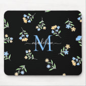 Tapis De Souris Nom monogramme et jaune bleu initial (Devant)