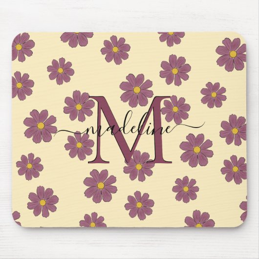 Tapis De Souris Nom monogramme et Motif initial de fleurs mûres (Devant)