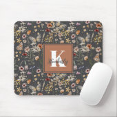 Tapis De Souris Nom Monogramme Floral Boho Moderne (Avec souris)