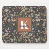 Tapis De Souris Nom Monogramme Floral Boho Moderne (Devant)