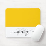 Tapis De Souris Nom Monogramme Lemon jaune minimal Blanc moderne<br><div class="desc">Design Abstrait moderne Contemporain Design italien Florence florenceK</div>