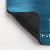Tapis De Souris Nom Monogramme Métallisé Bleu Élégant (Coin)