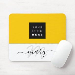 Tapis De Souris Nom Monogramme Minimal jaune citron blanc logo