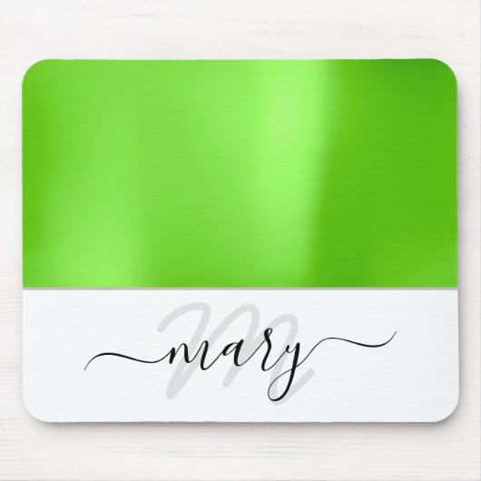 Tapis De Souris Nom Monogramme minimal vert frais blanc moderne (Devant)
