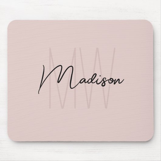 Tapis De Souris Nom Monogramme moderne Script Blush Pink (Devant)