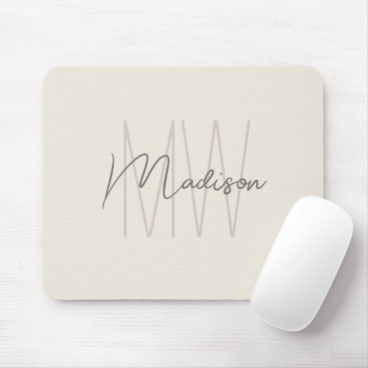 Tapis De Souris Nom Monogramme moderne Script Cream (Avec souris)