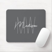 Tapis De Souris Nom Monogramme moderne Script Grey (Avec souris)