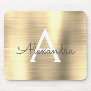 Tapis De Souris Nom Mousepad de monogramme de feuille d'or
