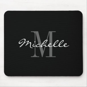 Tapis De Souris Nom noir et blanc glamour monogramme de la souris