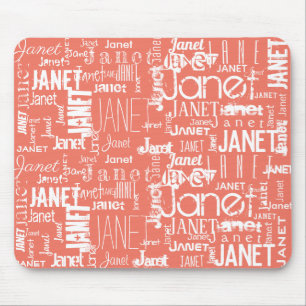 Tapis De Souris Nom Orange and White Word Cloud   Personnaliser