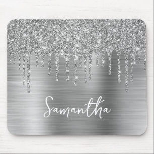 Tapis De Souris Nom Pailleté Argent Glamour