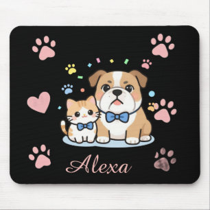 Tapis De Souris Nom personnalisé Chat Chien Patte Rose Mignon