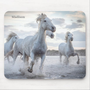 Tapis De Souris Nom personnalisé Chevaux blancs