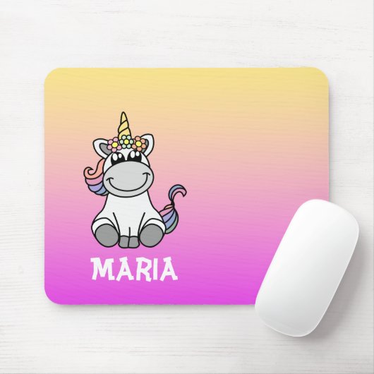 Tapis De Souris Nom personnalisé Cute Unicorn Rainbow Gradient (Avec souris)