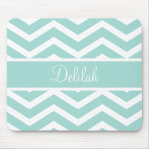 Tapis De Souris Nom personnalisé de la monnaie Turquoise Chevron