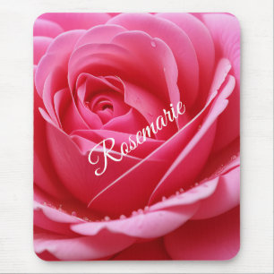 Tapis De Souris Nom personnalisé Fleur Rose élégant