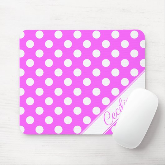 Tapis De Souris Nom personnalisé Frapper Rose Gros Pois blancs (Avec souris)