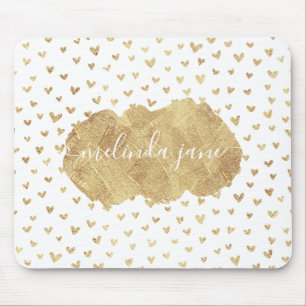 Tapis De Souris Nom personnalisé mignon Gold Hearts Mousepad
