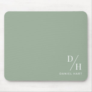 Tapis De Souris Nom personnalisé minimaliste initial sage vert