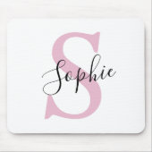 Tapis De Souris Nom personnalisé moderne Monogramme rose (Devant)