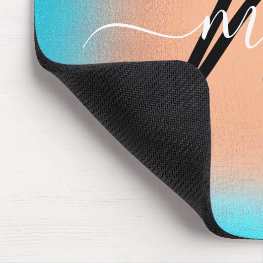 Tapis De Souris Nom personnalisé Monogram Ombre Blue Rose (Coin)