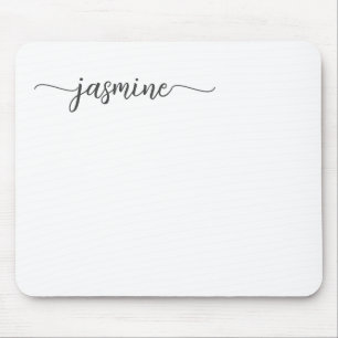 Tapis De Souris Nom personnalisé Monogramme Simple Féminin Blanc