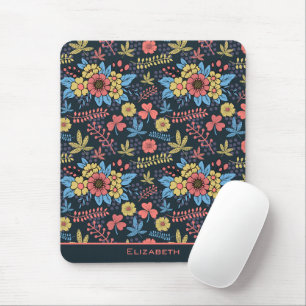 Tapis De Souris Nom personnalisé motif floral coloré