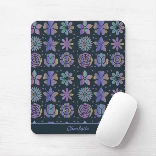 Tapis De Souris Nom personnalisé motif floral coloré (Avec souris)