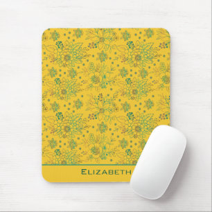 Tapis De Souris Nom personnalisé motif floral jaune transparent