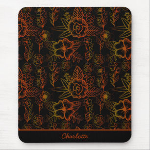 Tapis De Souris Nom personnalisé motif floral orange