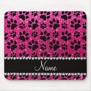 Tapis De Souris Nom personnalisé neon hot rose parties scintillant