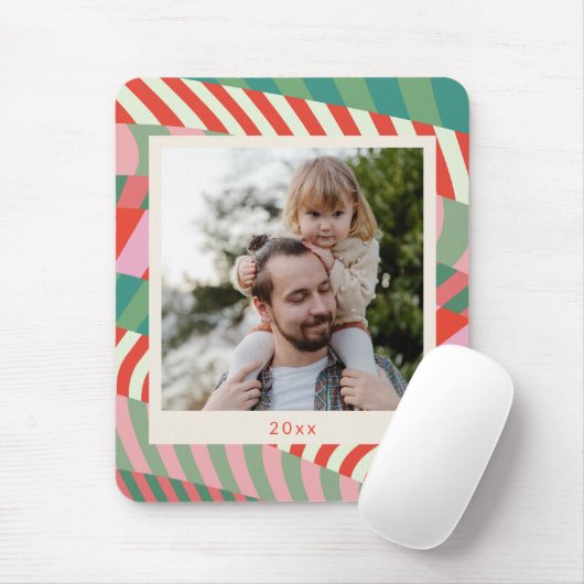 Tapis De Souris Nom personnalisé Rouge Vert rose Noël Photo (Avec souris)