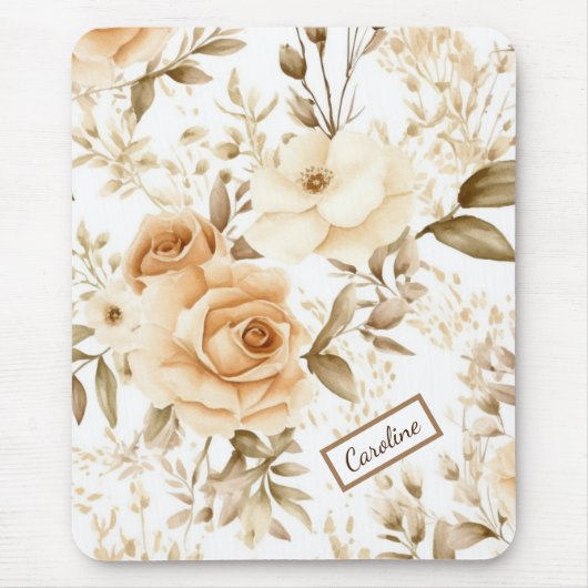 Tapis De Souris Nom personnalisé Rustique moderne Boho Roses Neutr (Devant)