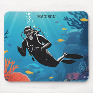 Tapis De Souris Nom personnalisé Scuba Diver