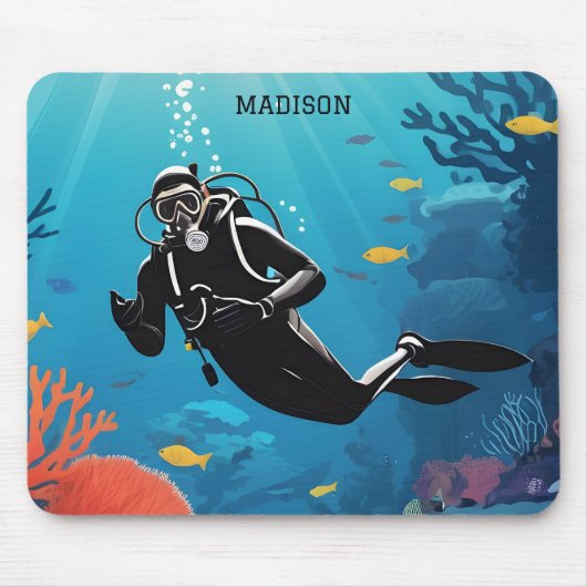 Tapis De Souris Nom personnalisé Scuba Diver (Devant)