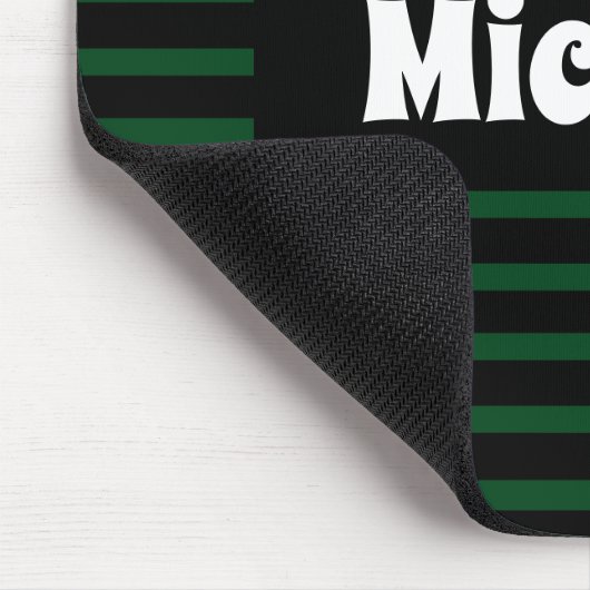 Tapis De Souris Nom personnalisé simple rayé noir et vert foncé (Coin)