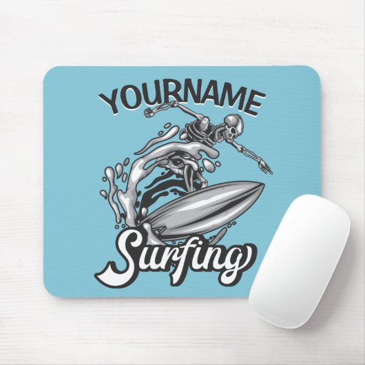 Tapis De Souris NOM personnalisé Surfer Big Wave Skeleton Surfing (Avec souris)