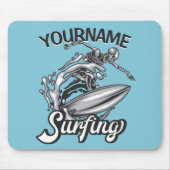 Tapis De Souris NOM personnalisé Surfer Big Wave Skeleton Surfing (Devant)