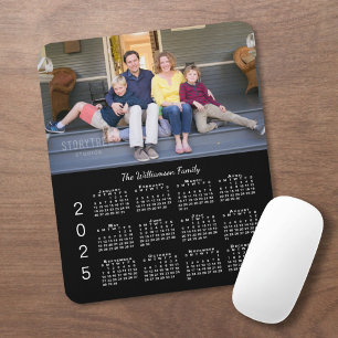 Tapis De Souris Nom photo personnalisé Black 2025 Calendrier