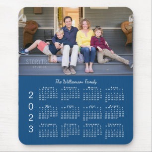 Tapis De Souris Nom photo personnalisé Calendrier Blue 2023