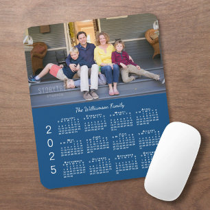 Tapis De Souris Nom photo personnalisé Calendrier Blue 2025