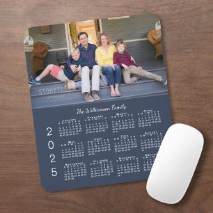 Tapis De Souris Nom photo personnalisé Navy Blue 2025 Calendrier