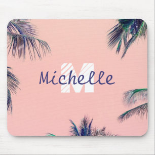 Tapis De Souris Nom rose tropicale et Mousepad initial
