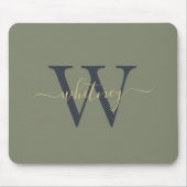 Tapis De Souris Nom simple du monogramme et vert d'olive initial (Devant)