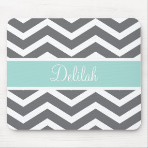 Tapis De Souris Nom Turquoise gris blanc Chevron