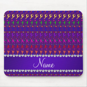 Tapis De Souris Nom violet arc-en-ciel gymnastique coeurs étoiles