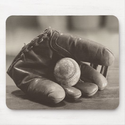 Tapis De Souris Nostalgie du baseball - Mitt et Baseball (Devant)